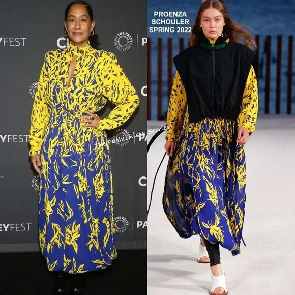 NWT. $1390 Proenza Schouler Degrade Floral Long Sleeve Dress Sz 2 yellow blue